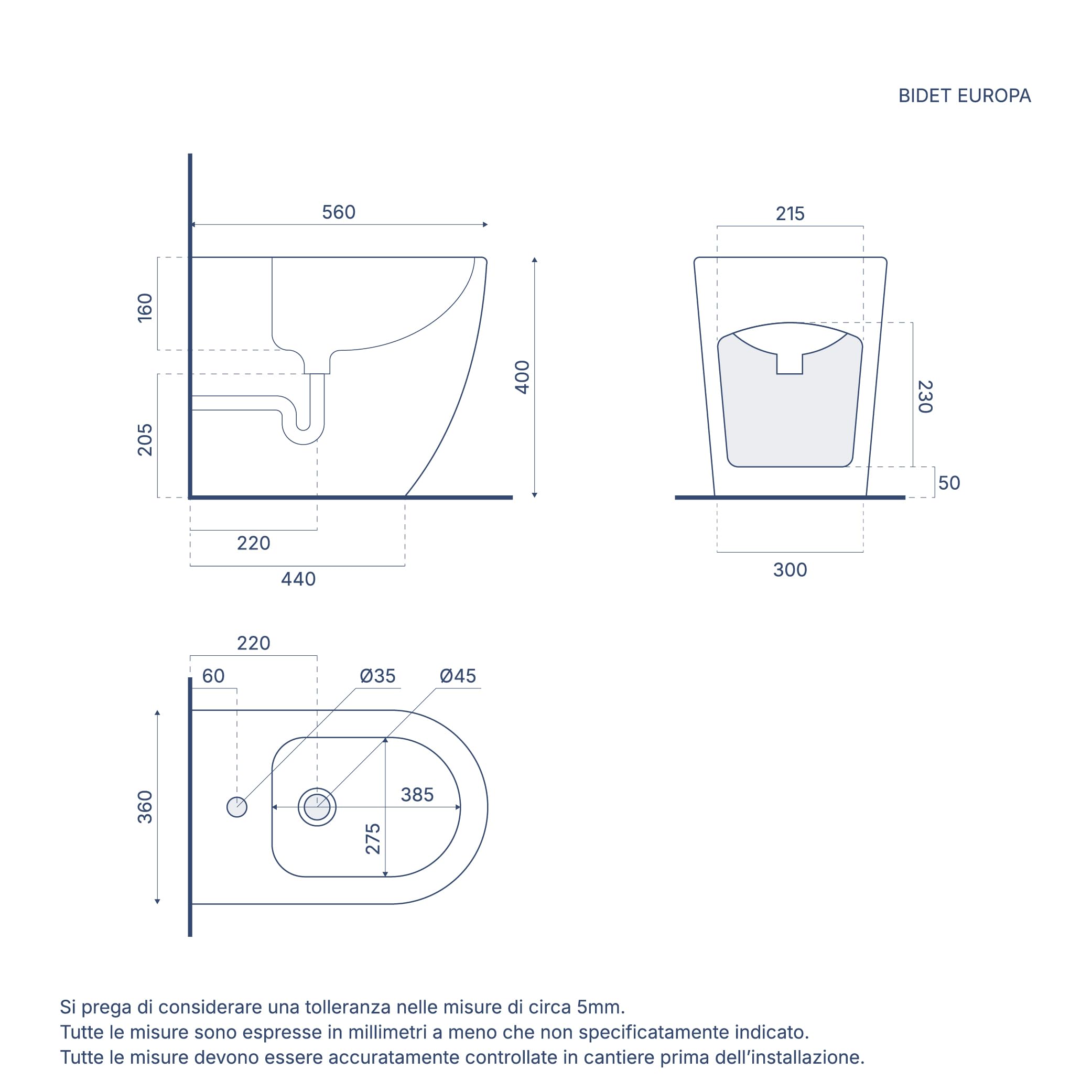 Coppia di sanitari filomuro vaso monoblocco rimless e bidet bianco opaco | Europa