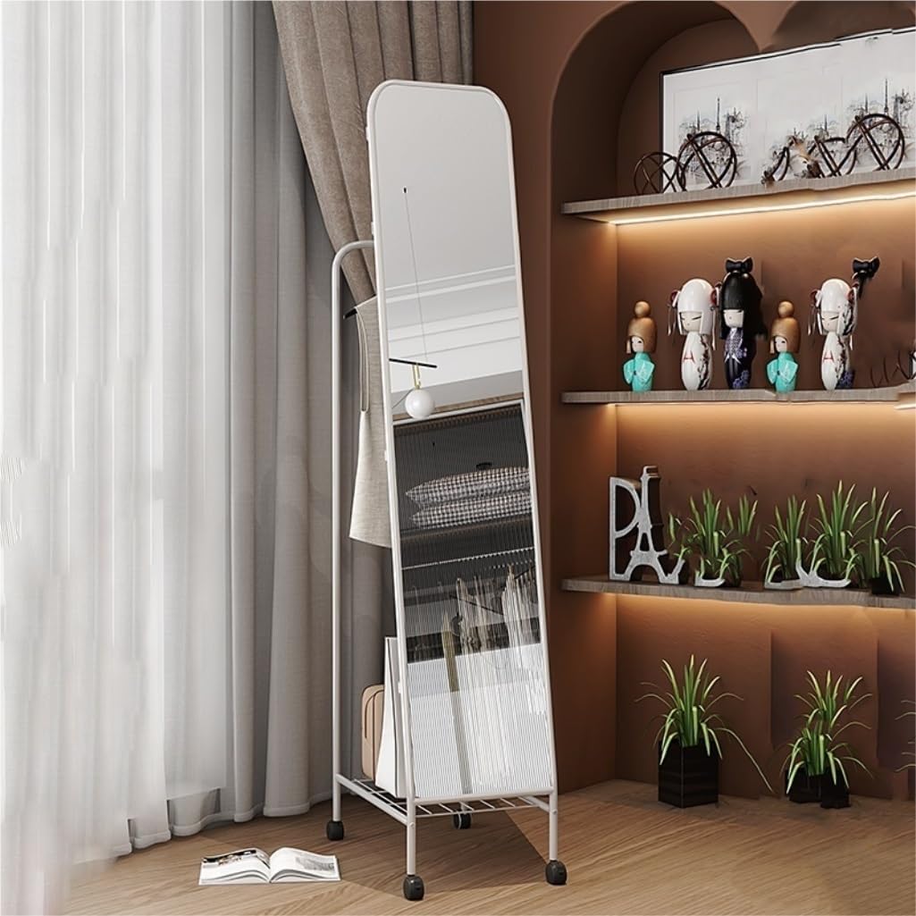 Full-Length Mirror Floor-Standing Full-Length Mirror, Household Coat Rack, Dressing Mirror Combination, Movable Fitting Mirror Full Length Floor Mirror (White)