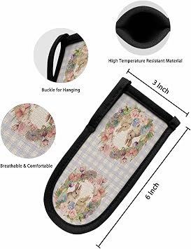 Easter Bunny 5 Packs Hot Handle Holder,Cast Iron Skillets Pan Handle Covers Sleeves Potholder Kitchen Decor Essential Cookware for Home Camping Cooking Tools,Watercolor Flower Eggs Retro Buffalo Plaid