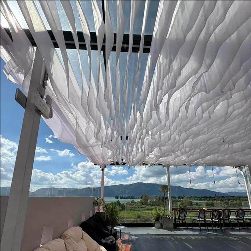 10 Pièces Rideaux De Plafond pour La Décoration d'une Pergola | Tissu en bandes droites avec câble en acier, l'extérieur, guirlande voile d'ombrage pour mariage, jardin(45x600cm)