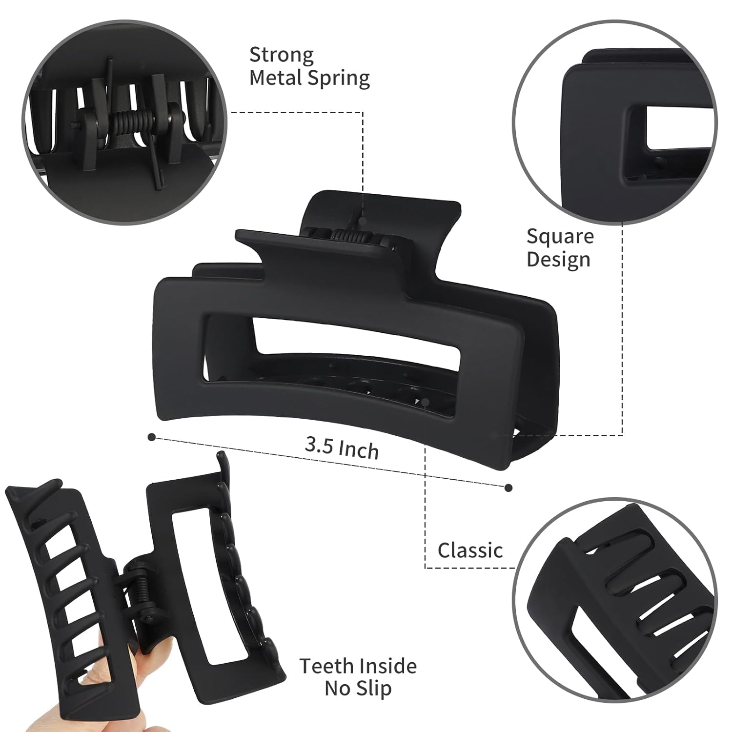 3.5 Inch Medium Hair Claw Clips 12 Pcs Square Claw for Thick and Thin Hair Rectangular Rectangle Hair Clips Jaw Clips Bulk Hair Accessories for women and Girls (Black) - Image 3
