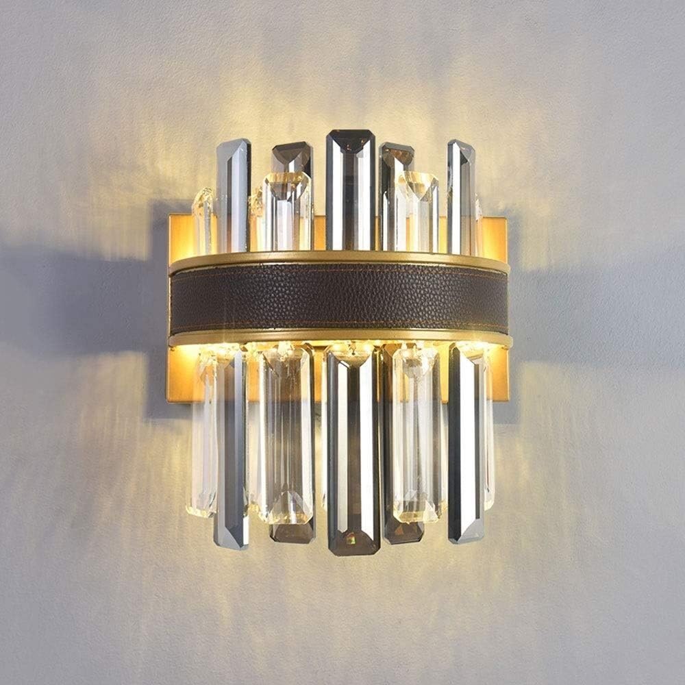 SMCCYYSD 16W LED Crystal Wall Light Metal Sconce Modern Lamp with Leather Trim, Luxurious Indoor Lighting Fixtures, Pendant