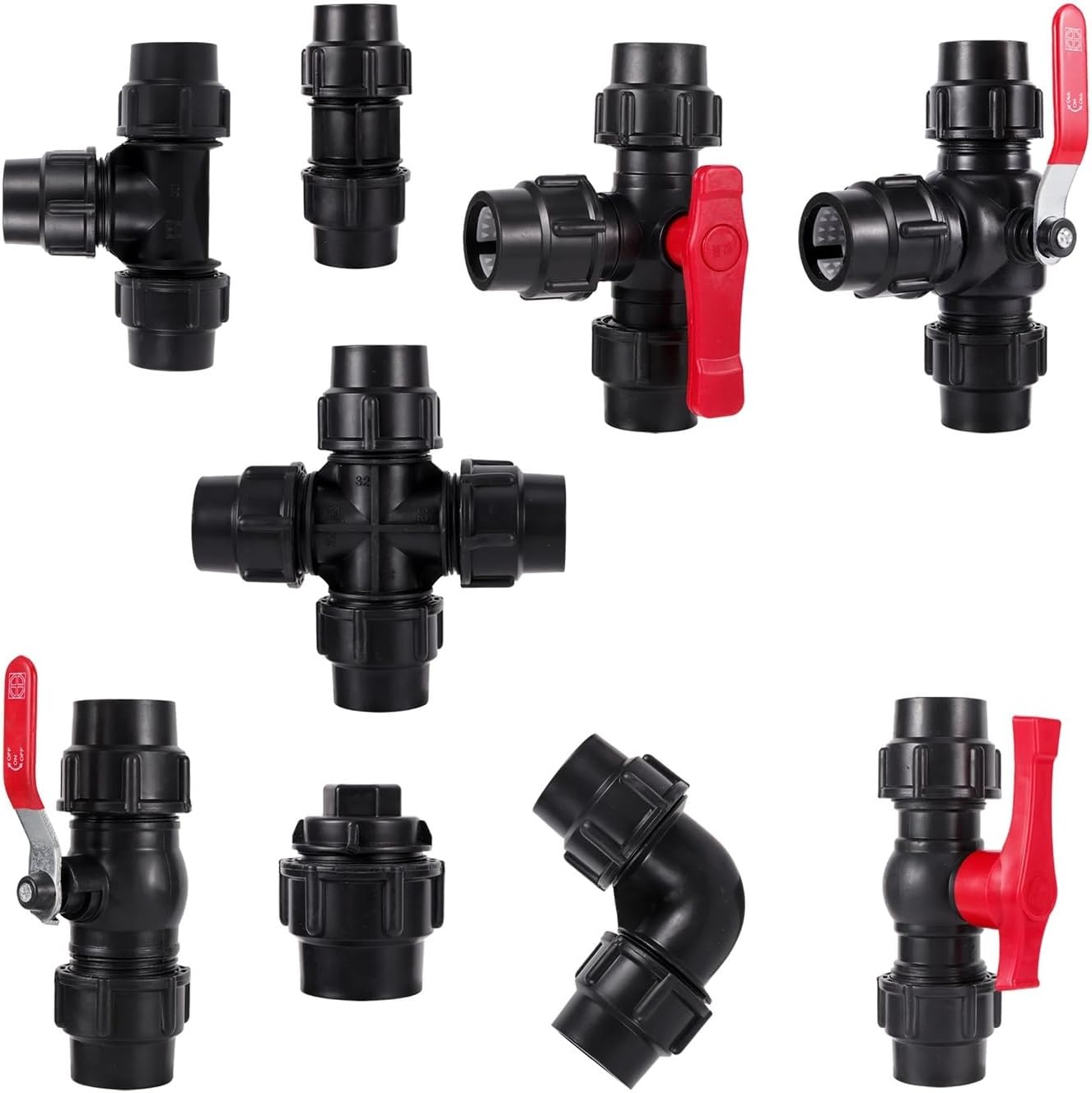 32/40mm PE Tube Connector Tap Tee Water Splitter Coupler Valve Irrigation Straight Elbow Fitting 1Pcs(Black,40mm)