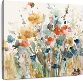 ElephantStock - In Full Bloom Wall Art - Square Canvas Wall Art - Living Room Wall Decor - Watercolor Abstract Flower Canvas Art - Beige And Gray Decor by Carol Robinson - 20" x 20"