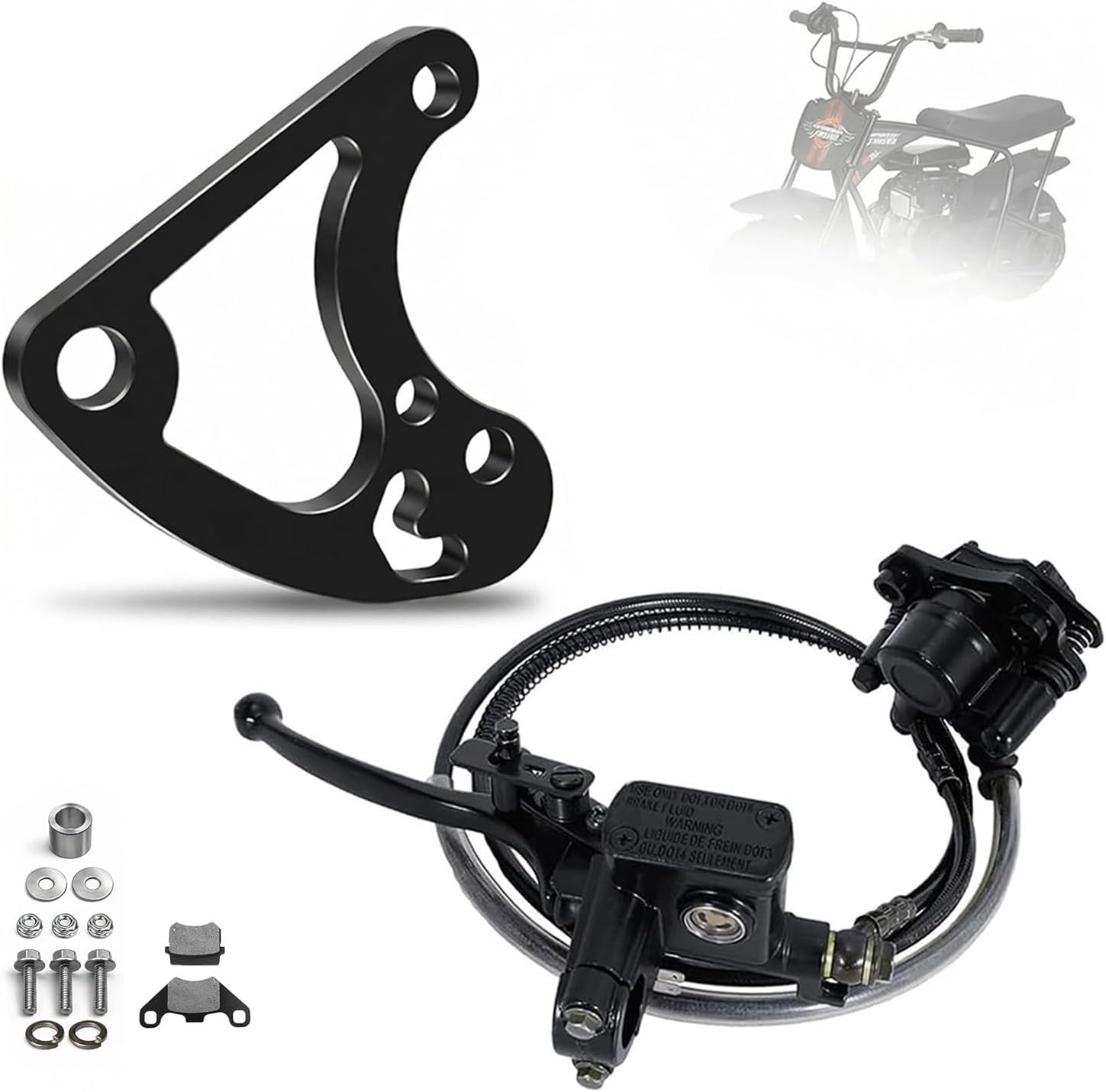Mini Bike to ATV Hydraulic Brake kit For FRP GMB100 98cc, Motovox MBX10 Monster Mega Moto MM80 80cc For Coleman CT100U CC100X; Heavy-Duty Steel Bolt-On Conversion Kit