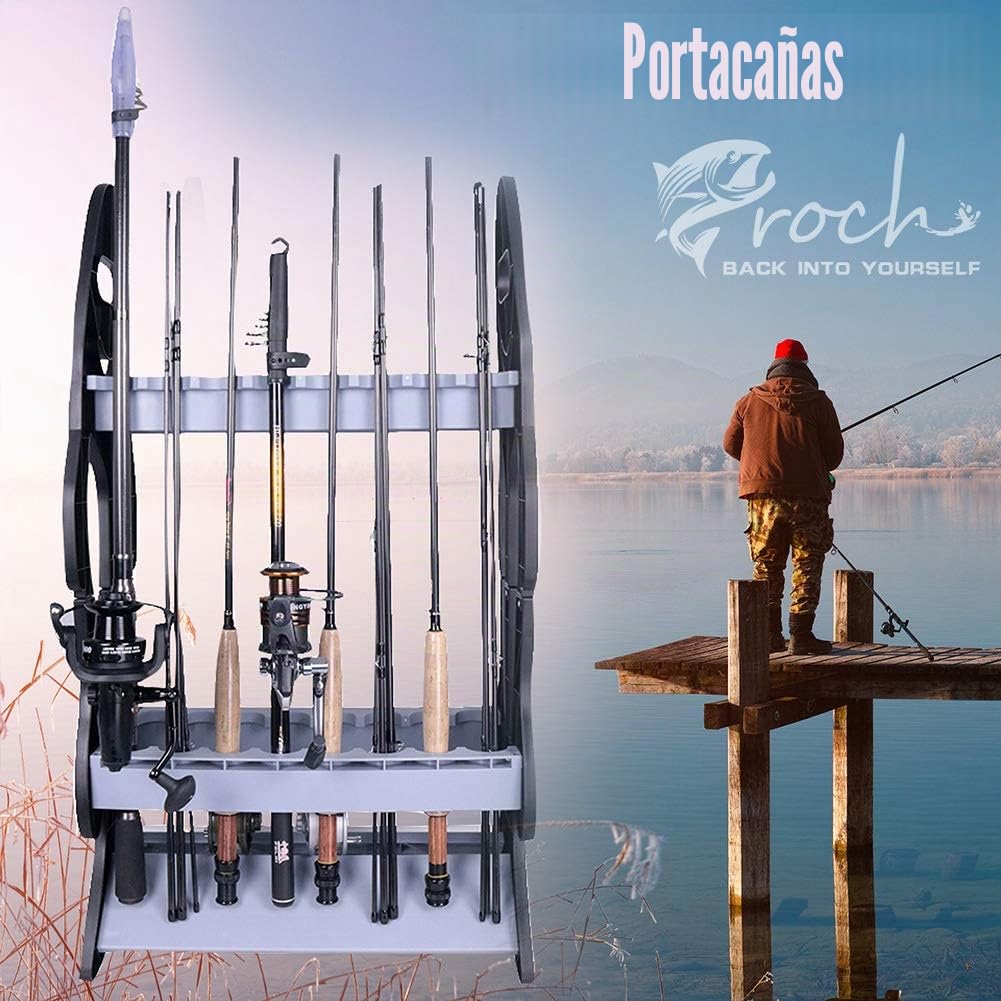 Soporte para cañas de pesca, soporte de plástico para 16 cañas de pescar