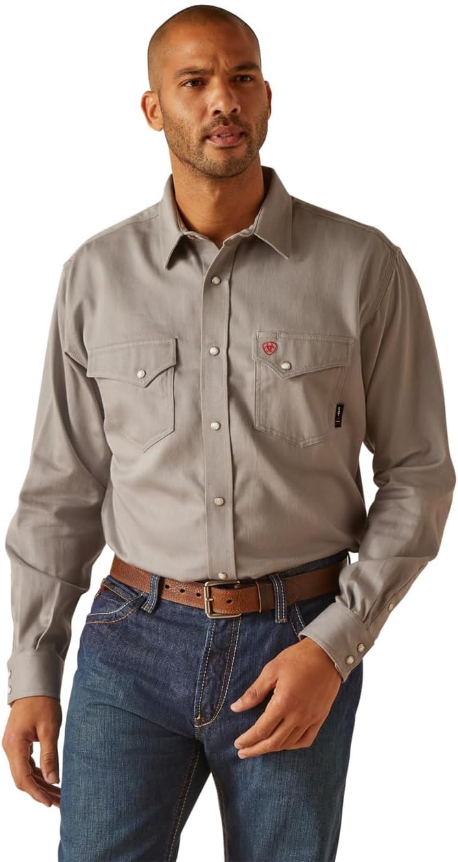 ARIAT Men's Fire Resistant Solid Classic Fit Snap Work Shirt, Silver Fox, 3X-Large