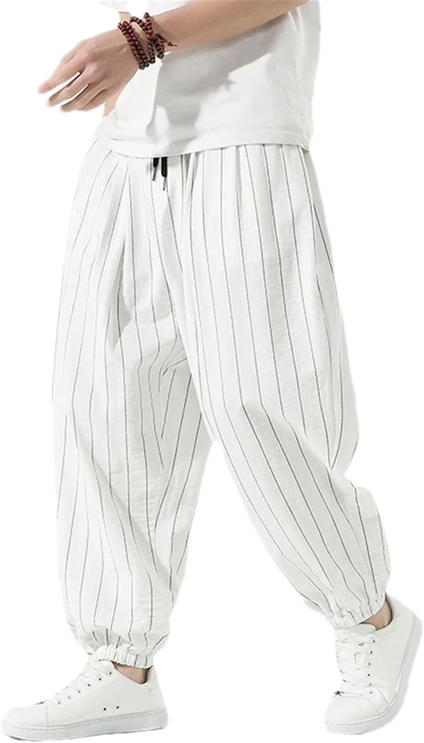 Casual Striped Pants Men Wide Leg Pants Men Loose Cotton Linen Trousers Male Black Korean Sweatpants Streetwear