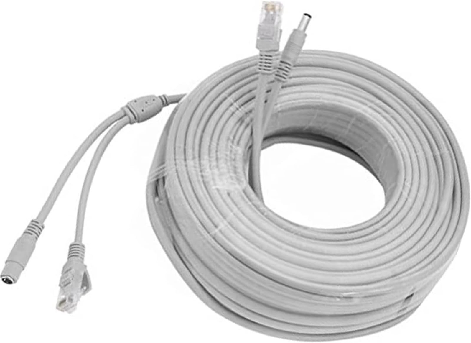 30M/100FT Ethernet CCTV Cable, Cat 5 RJ45 + 2.1x5.5mm DC Power Cord, for CCTV Security Camera Surveillance System IP Camera NVR System Grey - (1Pcs)