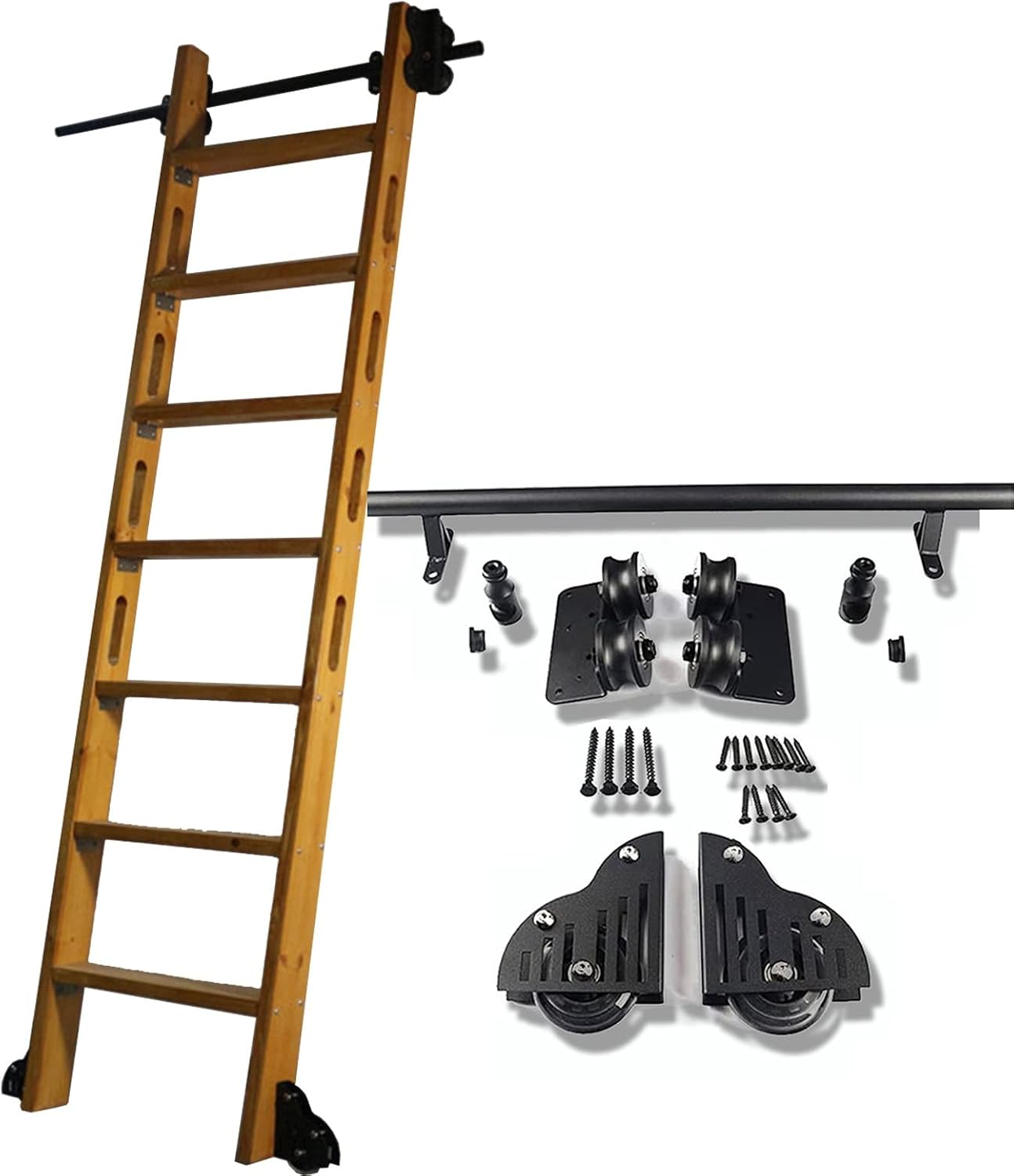 Rolling Ladder Hardware Library Sliding Ladder Hardware Kit (No Ladder)，Steel Round Tube Mobile Ladder Track/Rail for Home/Indoor/Loft, with Floor Roller Wheels (Size : 16ft/500cm Track kit)
