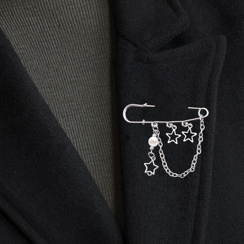 Image of Y2k Chain Brooch Pins for Women Silver Gold Tassel Pin for Coat Collar Brooch Pin Y2k Punk Shoes Clothing Accessories