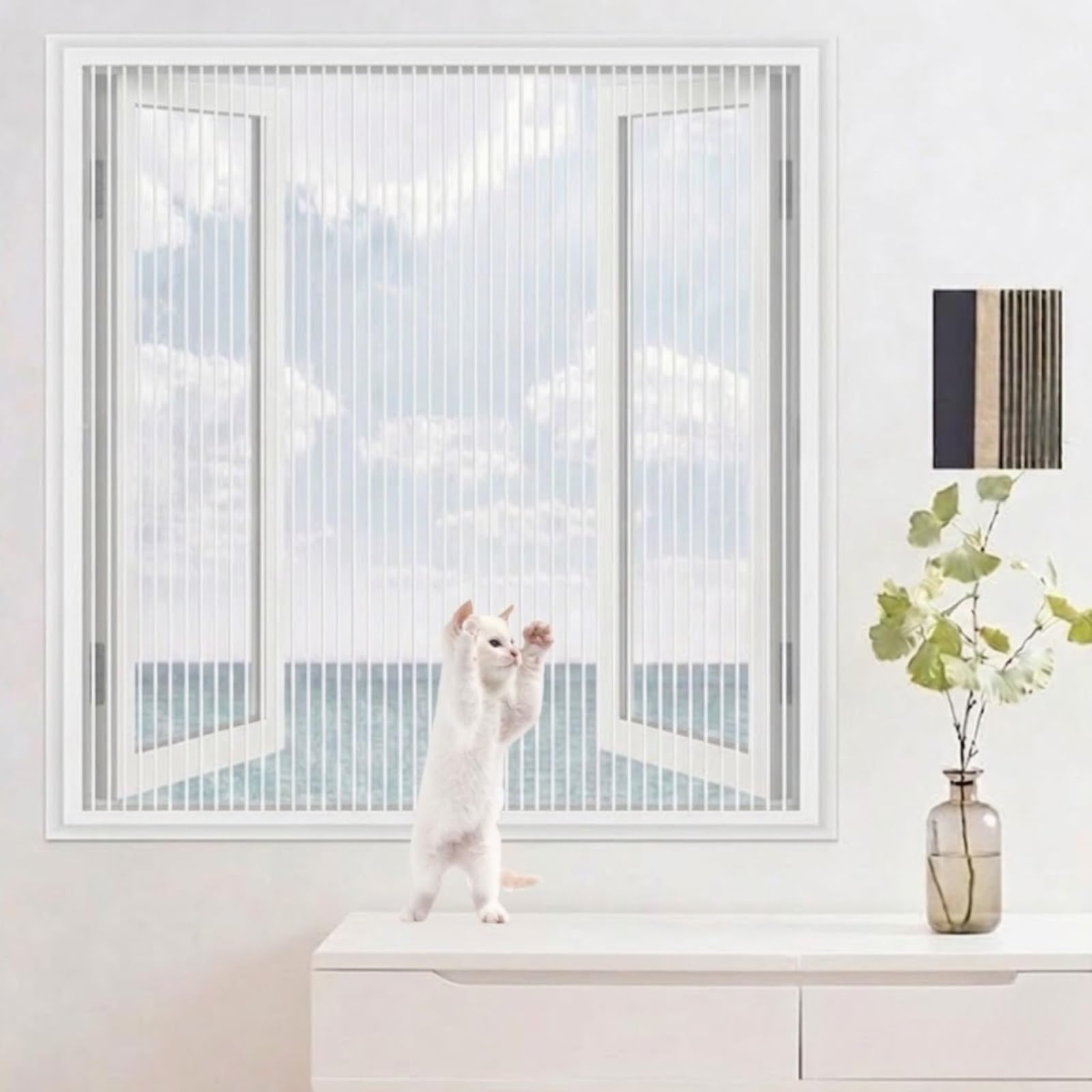 KING KONG MESH Pet Protection Easy Install Screen, Washable Easy Cleaning Screen Mesh, Keep Bugs Out Reusable Mesh Curtain for Balcony Kitchen Doors for Temporary(White,60x125cm)