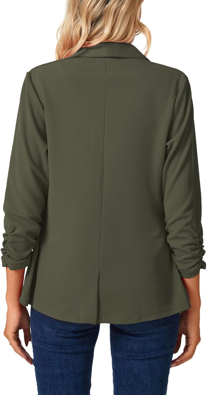 MINTLIMIT Womens Blazer 3/4 Ruched Sleeve Shawl Collar Business Work Blazers Open Front Casual Jackets with Pockets - Image 3