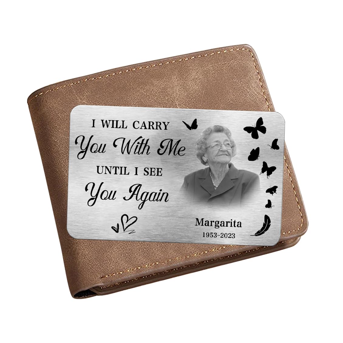 Smallduuck Personalized Photo Memorial Wallet Card Inserts Custom in Loving Memory Wallet Card I'll Carry You with Me Until I See You Again Cards Sympathy Wallets Cards Gift for Loss of Loved One,04