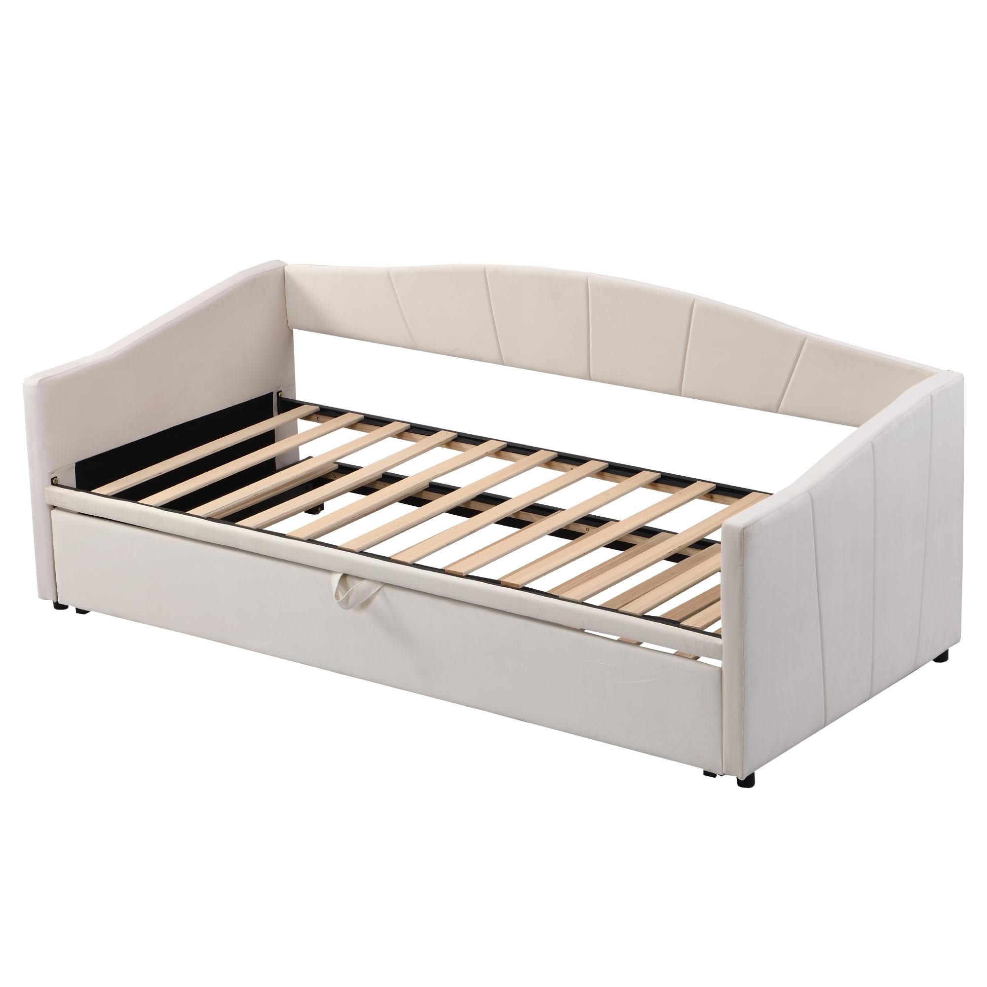 Letto imbottito, divano letto allungabile con rete a doghe, letto multifunzione in tessuto di velluto delicato sulla pelle, 90/180 x 200 cm (beige)