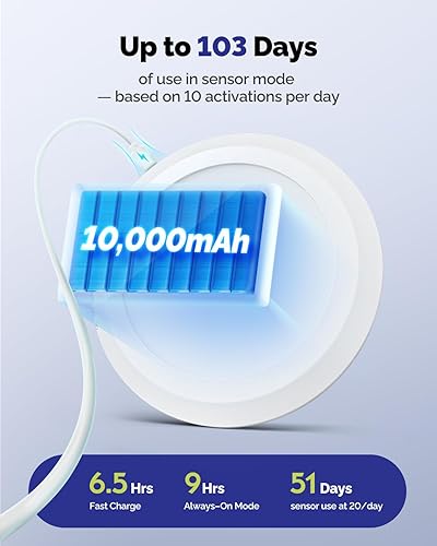 Vista 2 de Lámpara de techo recargable de 10,000 mAh con control remoto, 7.09 pulgadas, luces de ducha inalámbricas impermeables de 3000 K4000 K6000 K