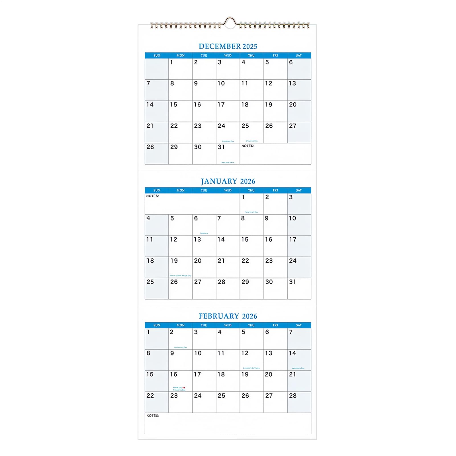 3 Month Wall Calendar 2026 Vertical, Dec. 2025 - Jan. 2027, Paper Calendar Vertical Display For Schedule Planner, For Home Office School Refrigerator