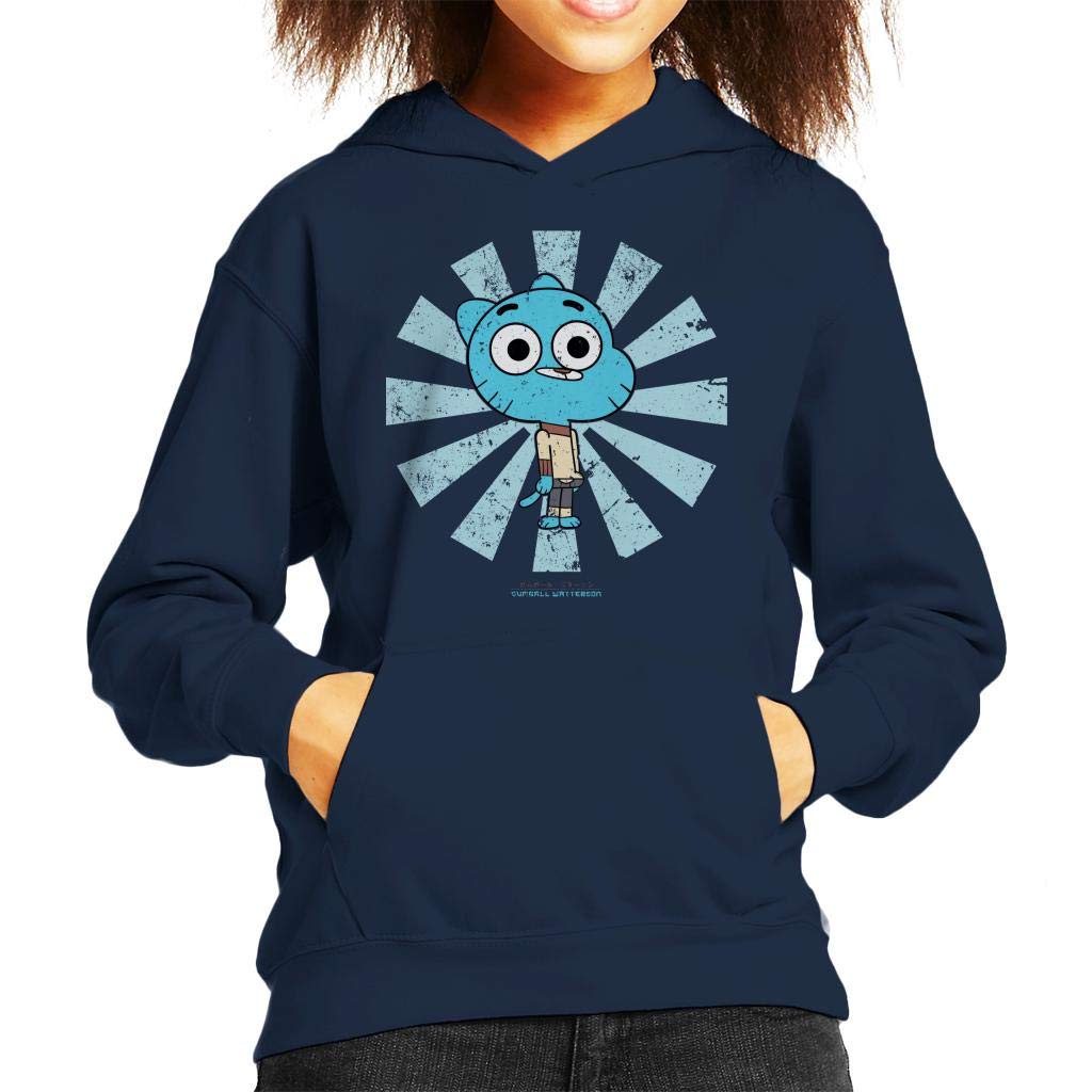 Cloud City 7 Gumball Watterson Retro Japanese The Amazing World of Gumball Kid's Hooded Sweatshirt Navy Blue