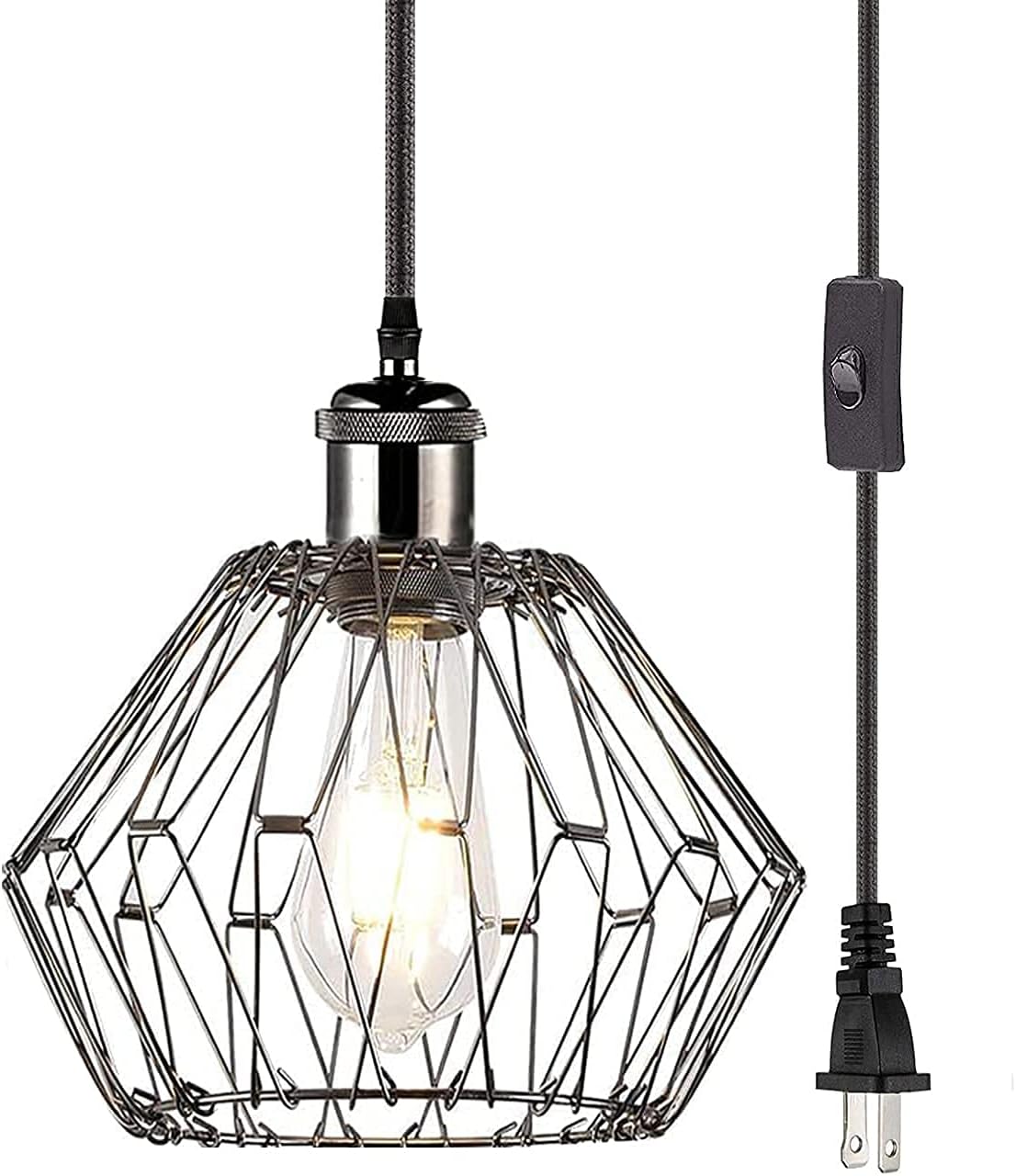 GVOREE Plug in Pendant Light, Hanging Light with 13.1ft Cord, On/Off Switch, Large