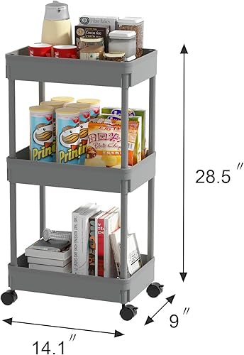 Miniatura 5 de Sooyee Carrito utilitario de plástico de 3 niveles con ruedas, carrito de almacenamiento multifuncional para oficina, sala de estar, cocina,