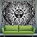 Sun Tapestry Psychedelic Burning Sun Wall Tapestry Black and White Tapestry Moon Sun with Star Tapestry Fractal Faces Bohemian Mandala Mystic Tapestry for Bedroom Living Room (Medium, Black Sun)