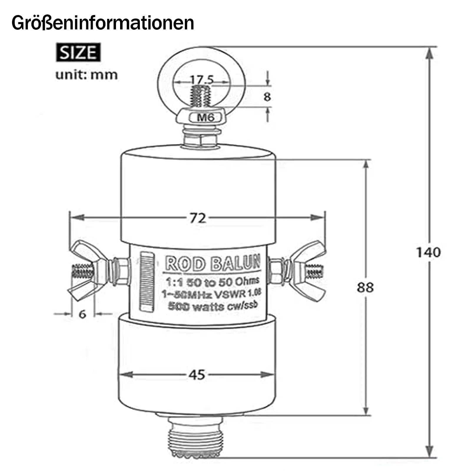 AURSINC Kurzwellenradio-Balun-Antenne 1:1-Balun, Frequenzbereich 1–50 MHz, 500 Watt Amateurfunkanenne mit UHF-Female-Stecker (SO-239) (DIY-wasserdichte Antenne)