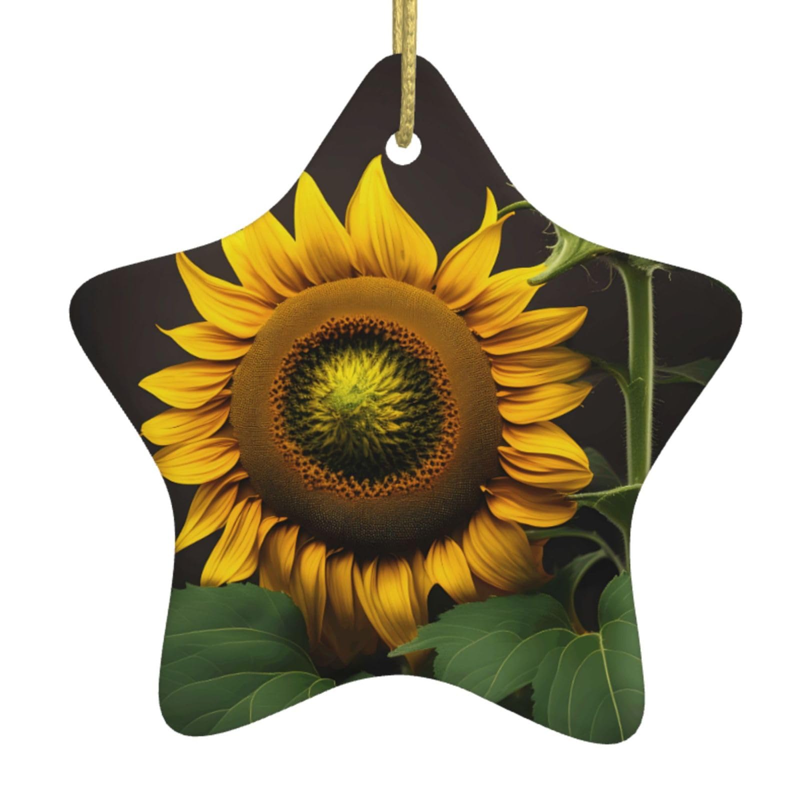 Nbtghga White Sunflowers In The Weeds Print Christmas Ornaments, Ceramic Hanging Ornament, Round Shape Decorations