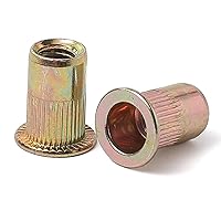 Vista 2 de 100 tuercas de remache M6, acabado galvanizado de acero al carbono, cabeza plana remache roscado, tuerca de inserción roscada cuerpo moleteado