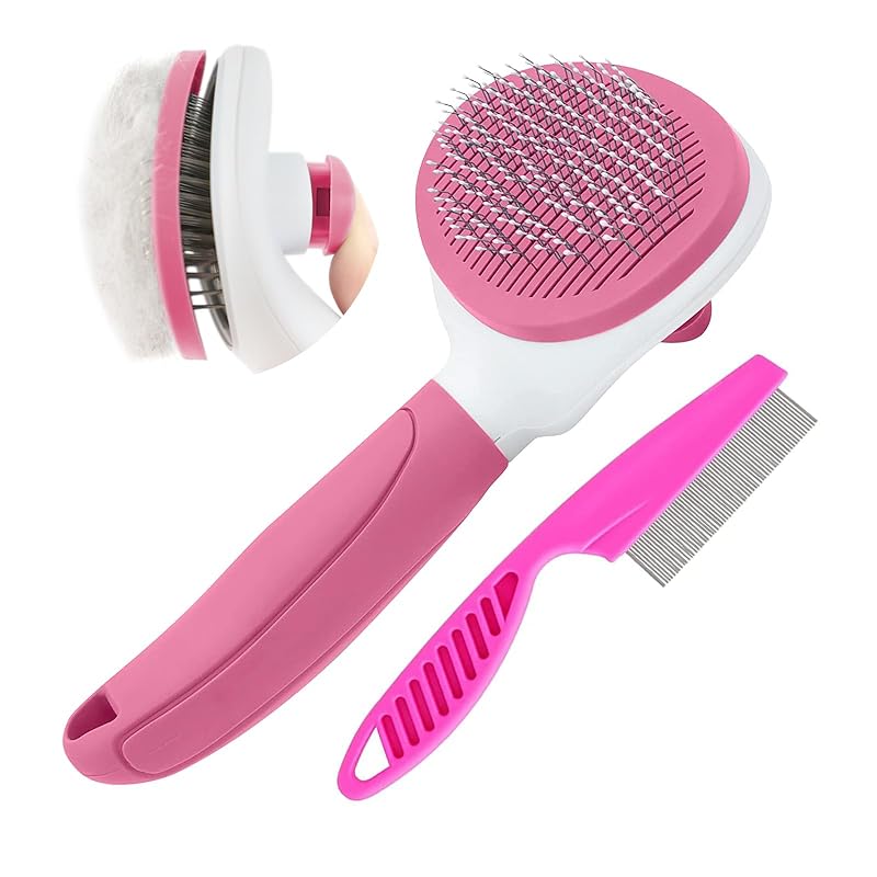 Escova para Gatos Autolimpante com Pinos de Borracha KALAMANDA Rosa – Pacote com 2