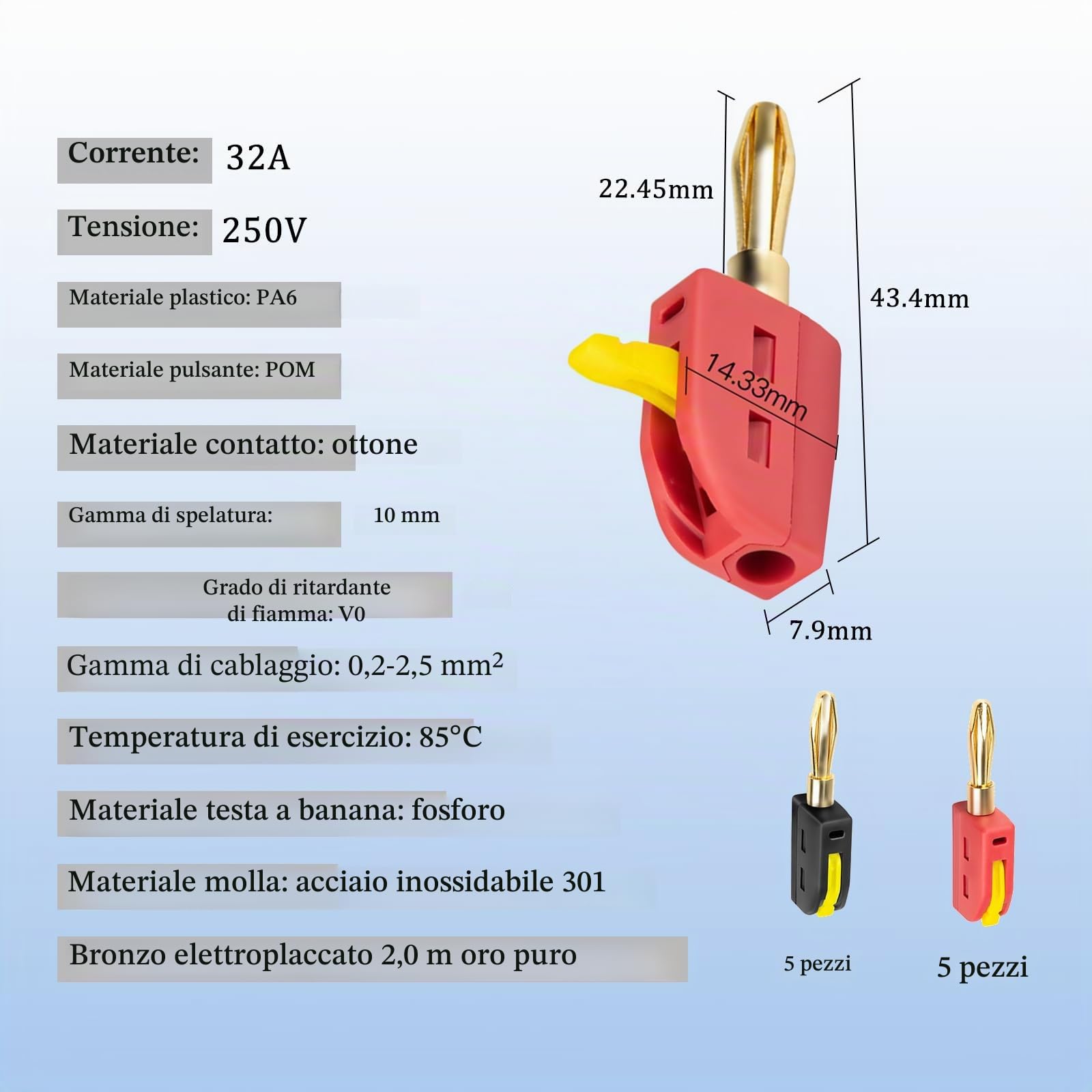 Connettore a banana 4 mm 32 A 10 pezzi spina a banana convertitore per cavi