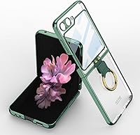 Vista 23 de SHIEID Z Flip 5 - Funda con soporte de anillo, borde galvanizado para Galaxy Z Flip 5, funda protectora delgada con protector de pantalla integrado