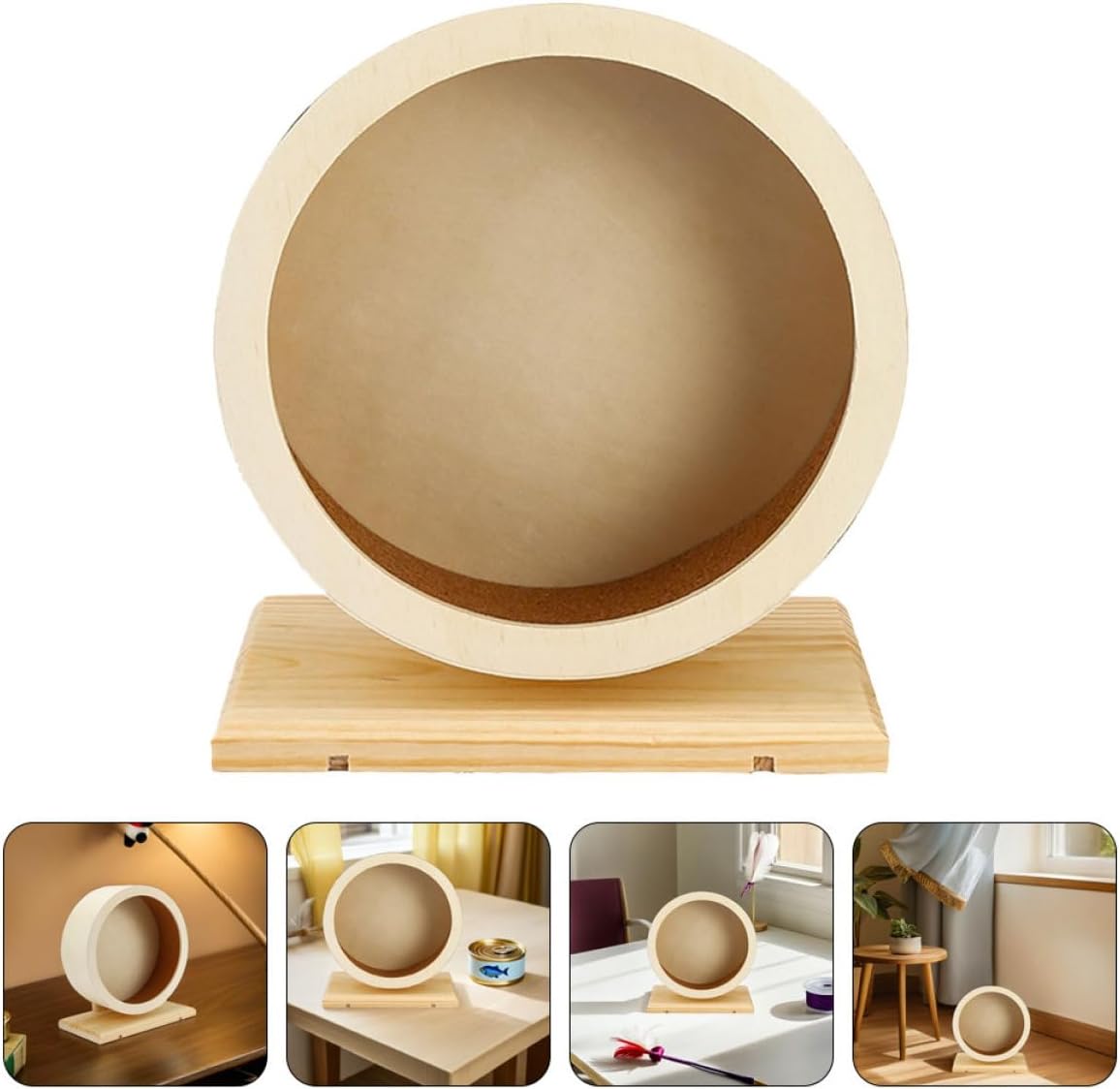 2pcs Quiet Hamster Exercise Wheel with Soft Cork Base, Medium Wooden Silent Running Wheel for Hamsters, Gerbils, and Small Pets in Cage