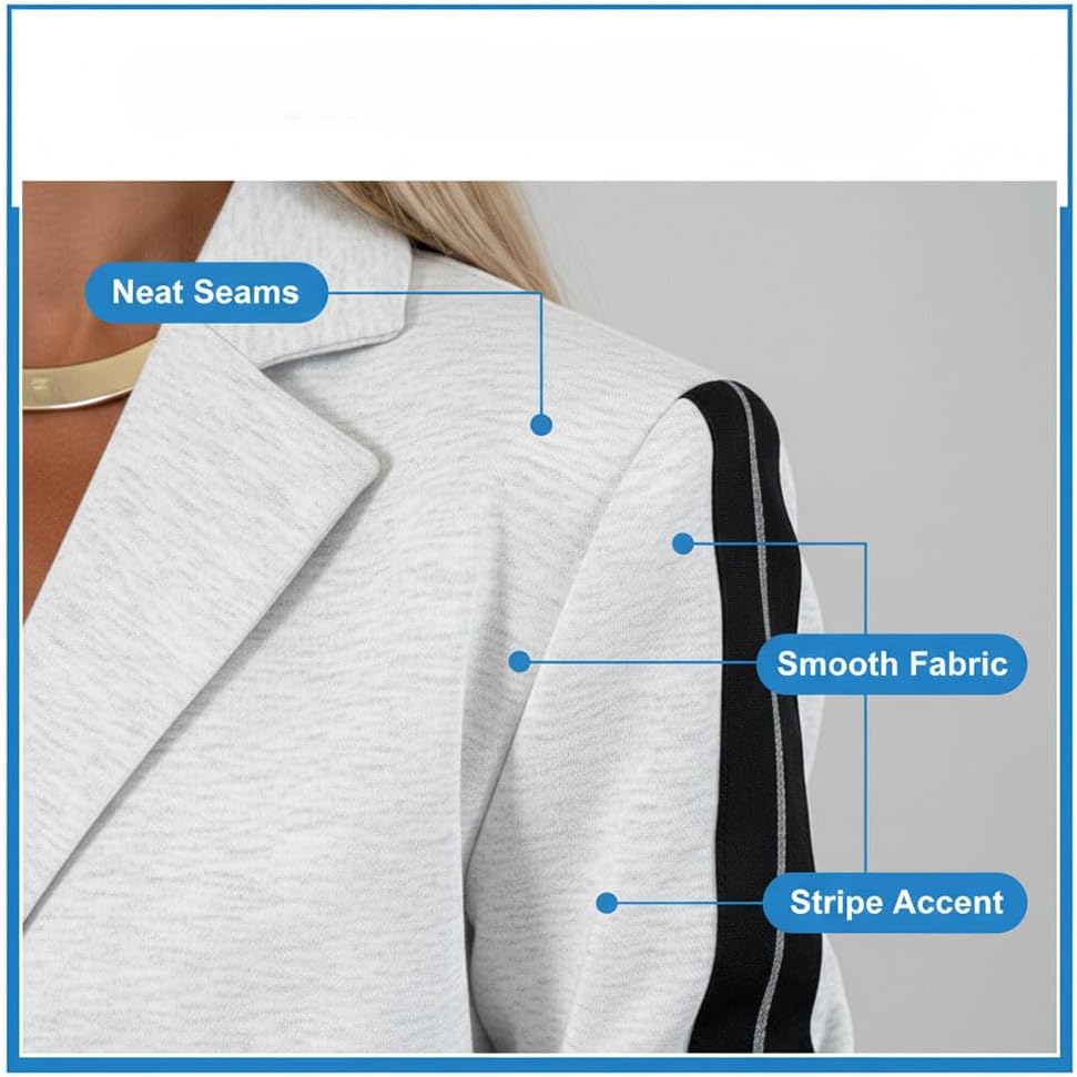 Women’s 2 Piece Business Casual Suit Set Striped Button Blazer and Wide Leg Pants Office Work Outfit with Pockets - Image 7