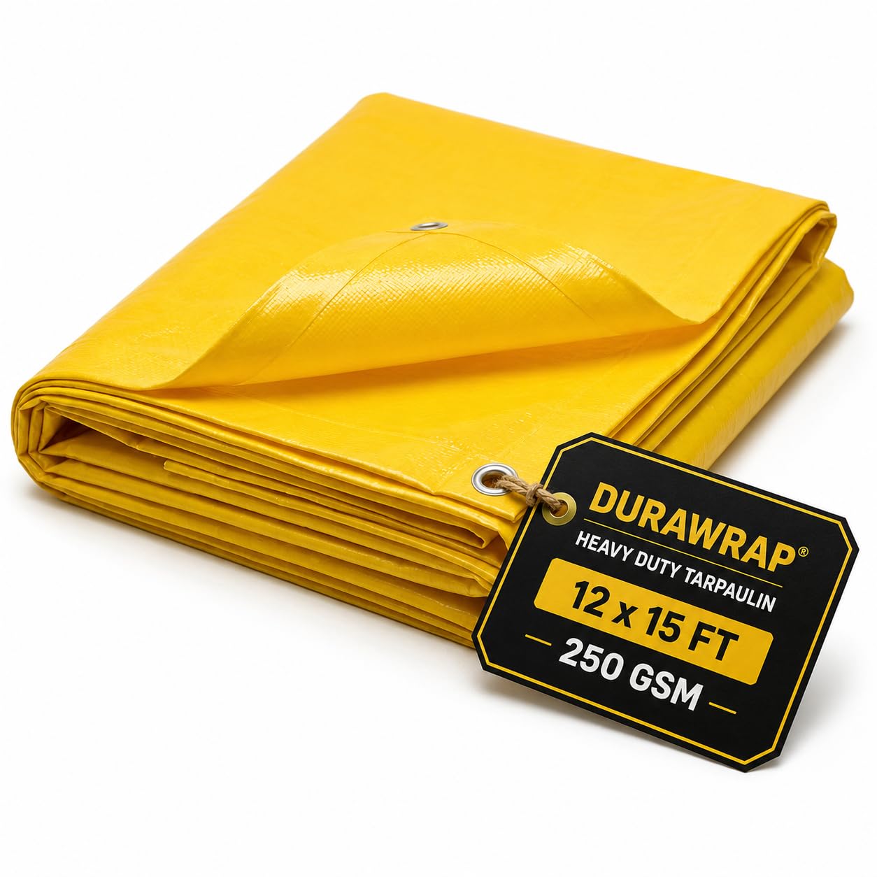 12x15ft Yellow Tarpaulin 250 GSM Virgin Grade Heavy Duty HDPE Waterproof Tear-Resistant Tarp with Eyelets for Agriculture, Construction, Truck, Roof, Warehouse & Outdoor Cover-image-30