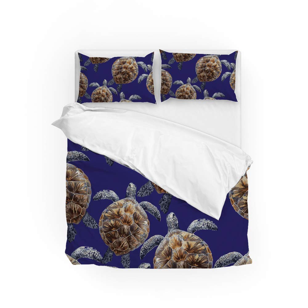 Parure de lit King Size tortue fond bleu ensemble 3 pièces en polyester microfibre doux