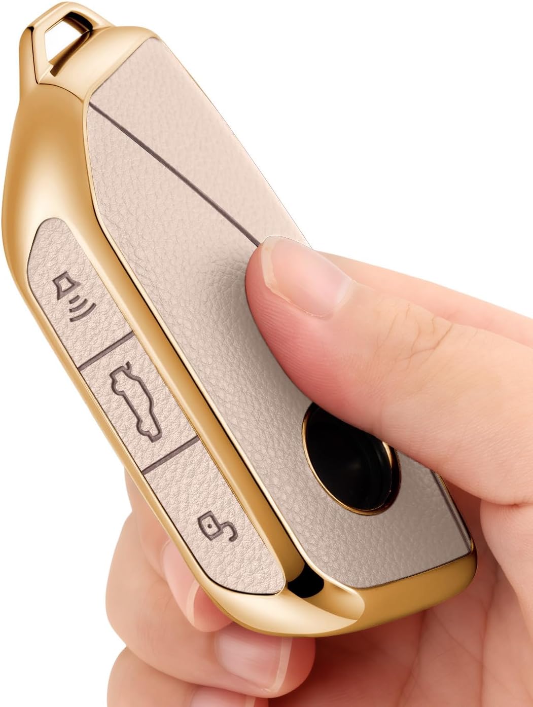 Soft Upper Leather TPU Key fob Cover Case fit for BMW 7 Series IX I5 M60 X5 X7 X6 IX I7 (Gold-Edged Light Pink)