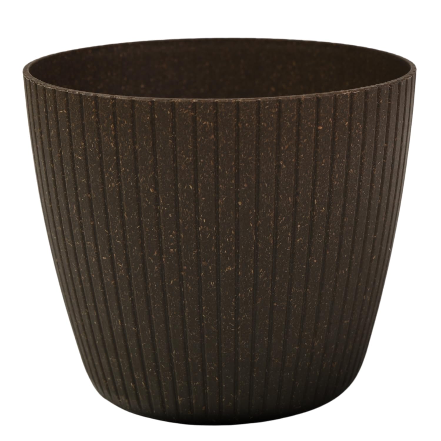 B2C Round Flower Pot Planter Vertical Groves Texture 20% Wood Plastic Modern Elegant (ECO coffee, 3.9L (W198mm x H 172mm))