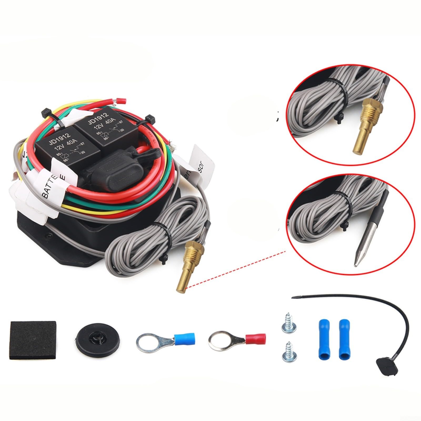 12 V Dual-Lüftersteuerungs-Schalter-Set, mit 40 A Relais und präziser Temperaturanpassung für Fahrzeugkühlungsanwendungen (1)