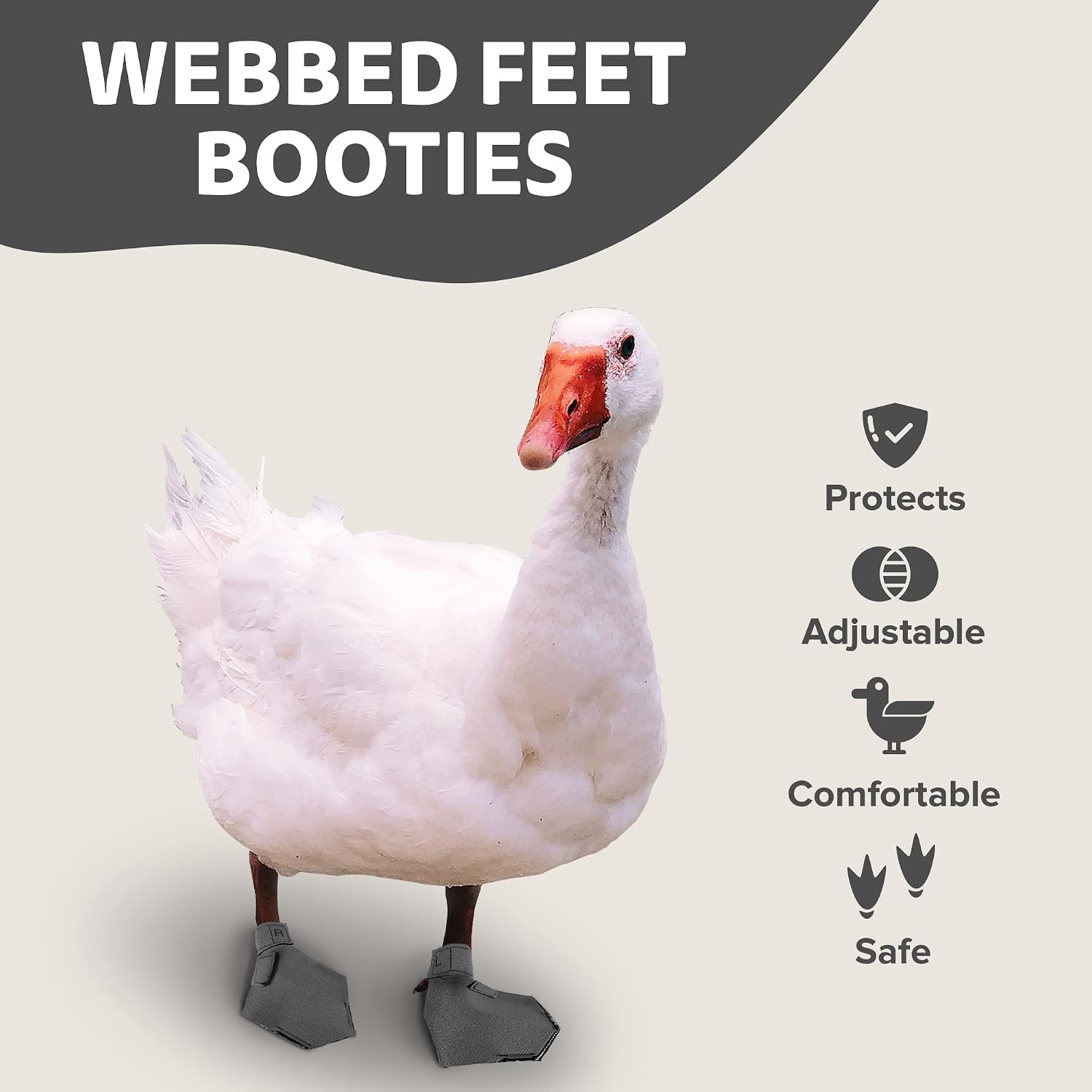 Duck Shoes for Injured Feet – Protective Neoprene Footwear for Ducks, Protective Shoes for Birds with Injured feet, Bumblefoot Relief - Large, 4.5” Max. Inside Width - Gray