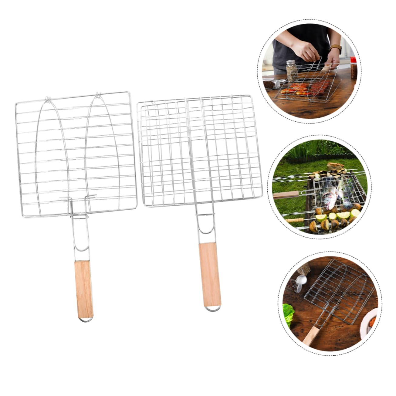 CIYODO 2Pcs Portable Fish Grill Baskets Non Stick Outdoor Barbecue Nets for Camping Lightweight and Easy to Clean for Grilling Fish and Vegetables for Parties