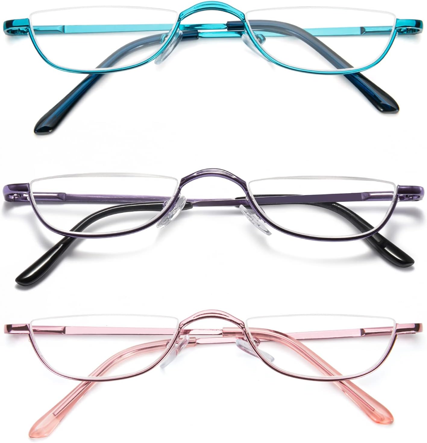 DXYXYO Reading Glasses Men Blue Light Blocking Half Rimless Metal Readers 3 Pack Anti Eyestrain Prescription Computer Glasses