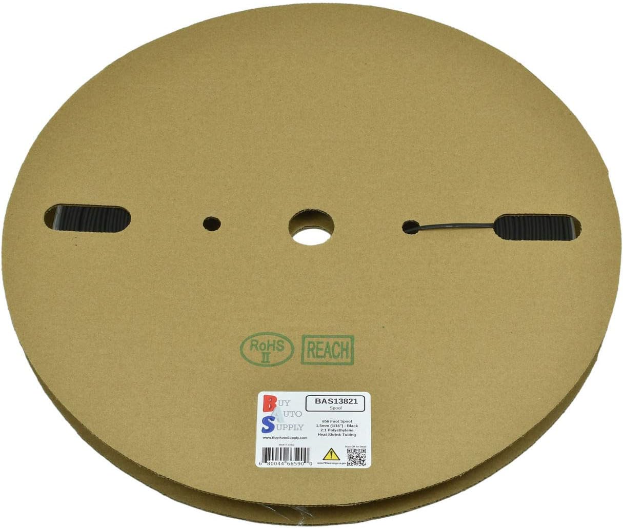 Buy Auto Supply # BAS13821-1.5mm (1/16") - 656 Foot Roll - Black Single Wall - 2:1 Heat Shrink Tubing