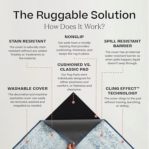 Miniatura 8 de Ruggable Cambria - Alfombra lavable  Alfombra vintage perfecta para sala de estar, dormitorio, cocina, apta para mascotas y niños, no tóxica,