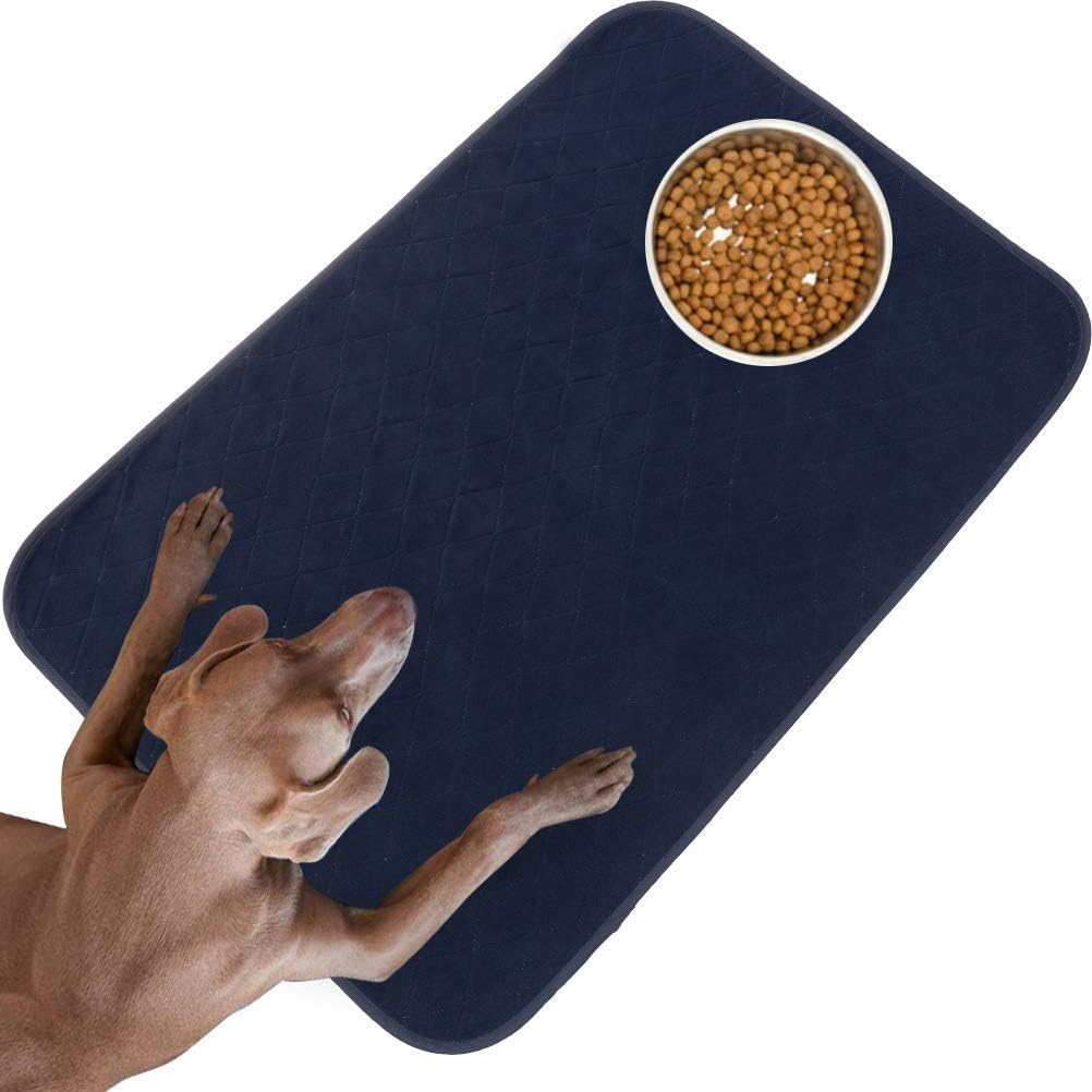 SCIROKKO Waterproof Dog Food Mat - 2 Pack Highly Absorbent Reusable & Washable Pee Pads - Non Slip Dog Bowl Mat - Pet Crate Water Feeding Mat for Puppy Cat - Large(35.4"*23.6")