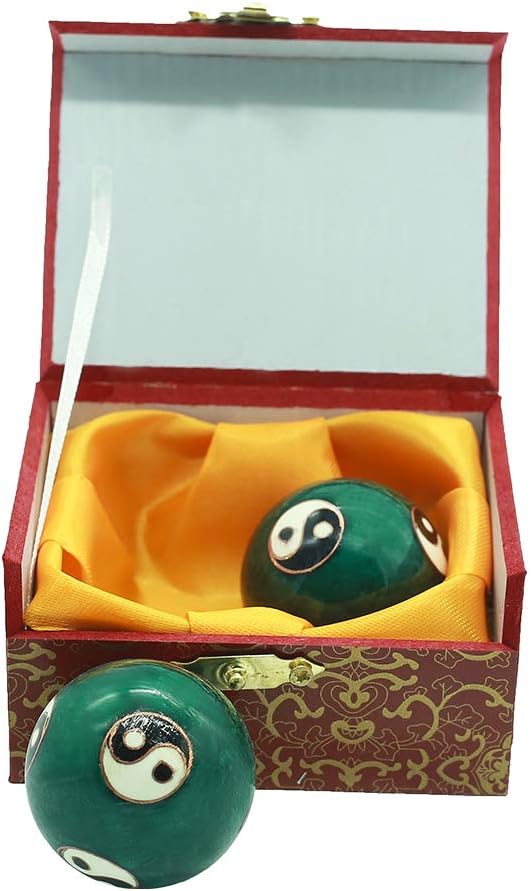 BRABUD 1.5'' Health Hand Balls Carved Tai Chi Pattern Cloisonne Exercise Stress Balls Craft Collection BS142 (S, Green)