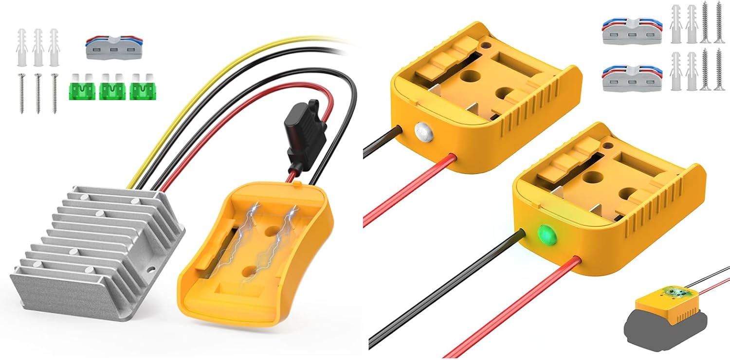 1 Pack 20V to 12V Step Down Converter+ 2 Pack Battery Adapter with Low Voltage Cutoff