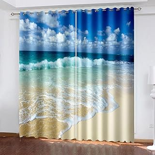 XKSJWY Tende Oscuranti Termiche Isolanti Per Interni Finestre, Tende Camera Da Letto Bambini Soggiorno Moderne 2 Pezzi 280X260Cm 3D Spray Bianco Blu Oceano Motivo Decorazione Da Finestre