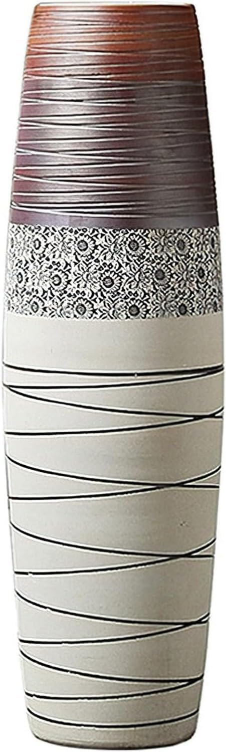 SnamicE Vase Tabletop Ceramic Flower Tall Floor Stripe Large Floor Ceramic for Deocr Living Room, Office, Entryway, Decorative Twigs and Flowers,One Color-23.5x80cm