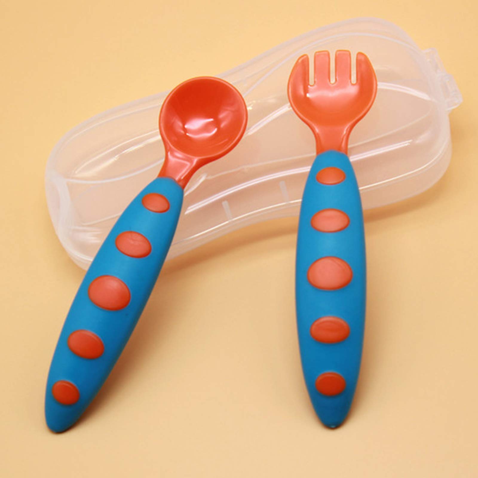 Safe-O-Kid® BPA-Free Spoon & Fork Training Set with Box – Non-Toxic, Safe, Ergonomically Designed for Little Hands, Includes Travel-Ready Storage Box - Blue & Orange Pack of 4-image-4