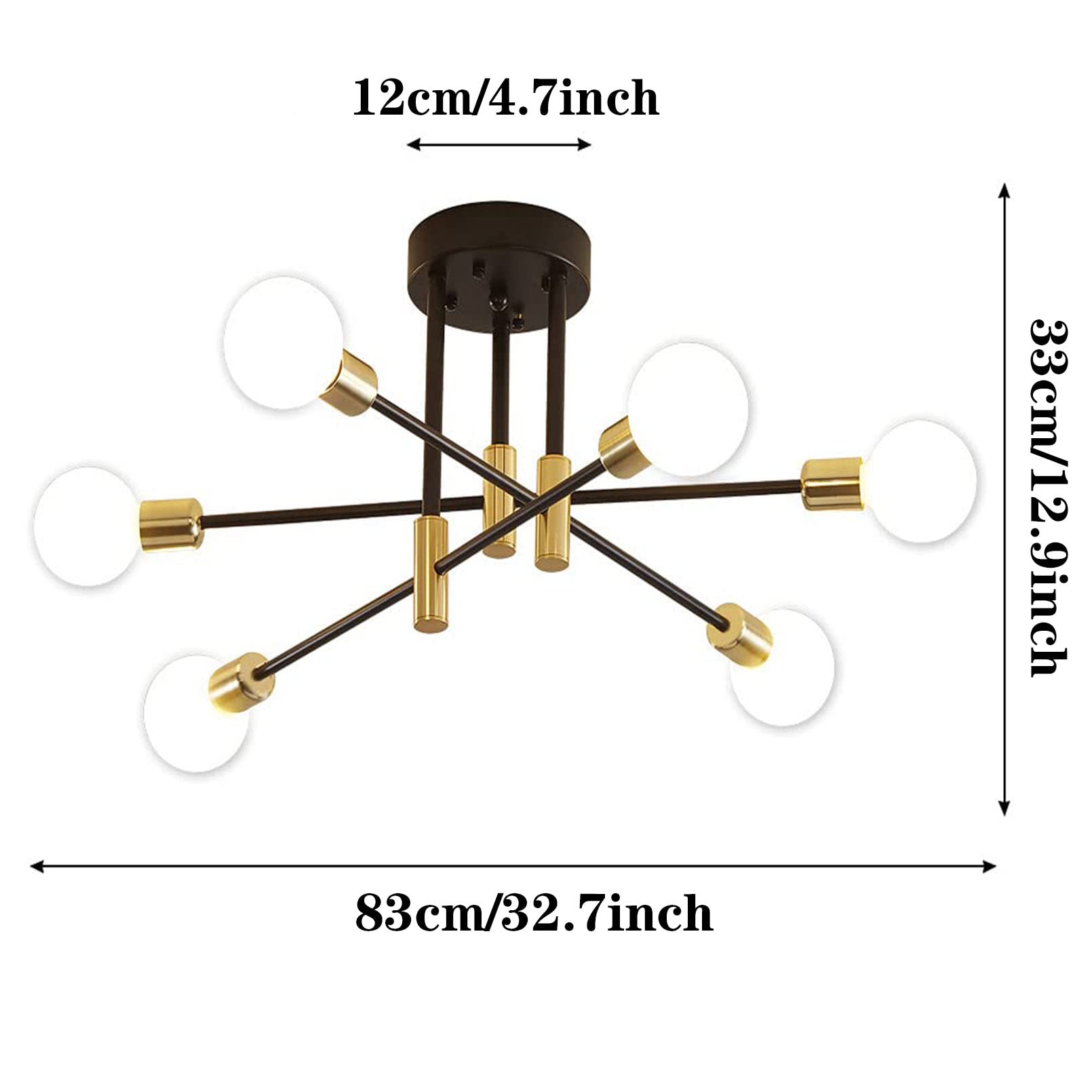 Industrial Dormitorio E27 Luces De Techo Moderno Suspensión Sala Candelabro Negro Metal Sputnik Lámpara De Techo Ángulo Ajustable De 180 ° 6 Luces Semi-Incasso Semi Empotrado Candelabro